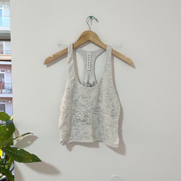 Alo Yoga Gray Mesh Overlay Cotton Cropped Tank Size XS - Picture 1 of 6